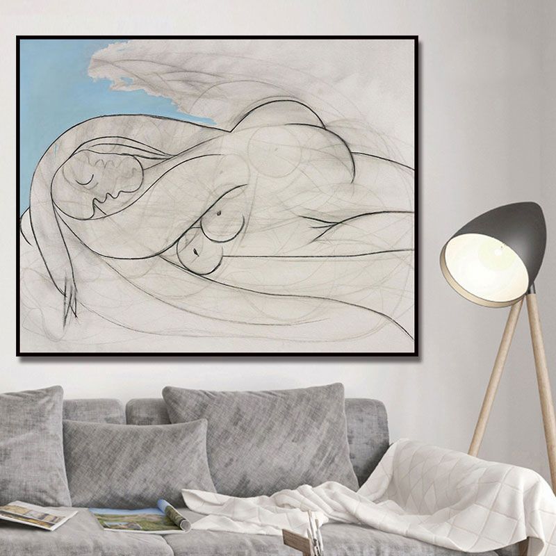 Picasso Line Sketch Woman Canvas White Minimalist Wall Art for Living Room