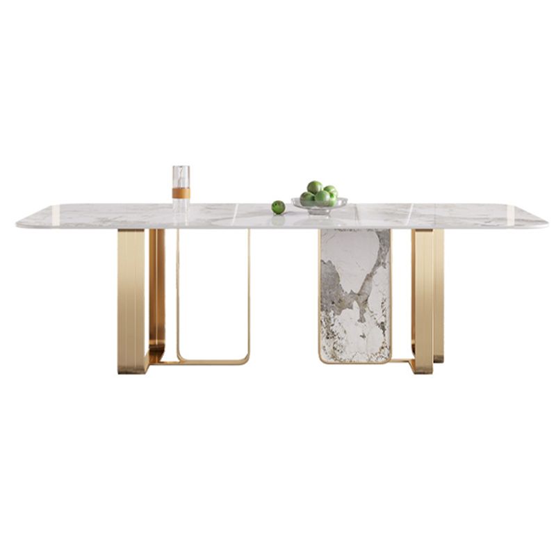 Traditional Luxury Double Pedestal Table Stone Dining Table with Stainless Steel Base