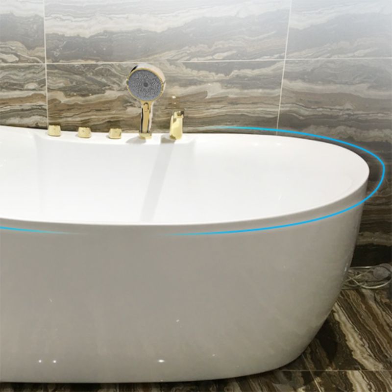 White Acrylic Freestanding Bathtub Oval Modern Handles Included Bath