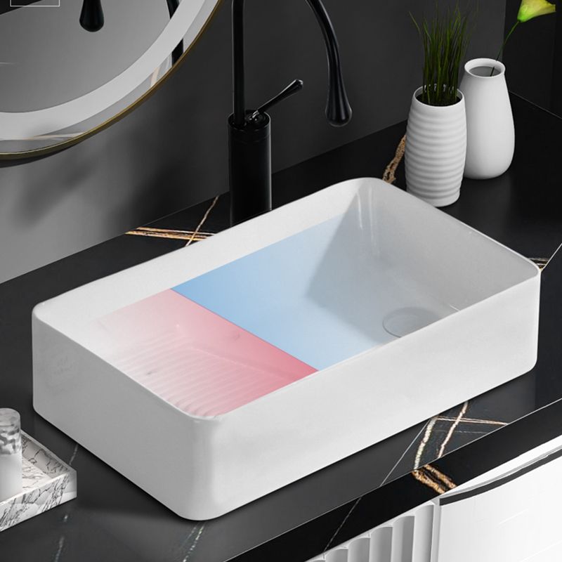 Traditional Vessel Bathroom Sink Rectangular Porcelain with Pop-Up Drain Vessel