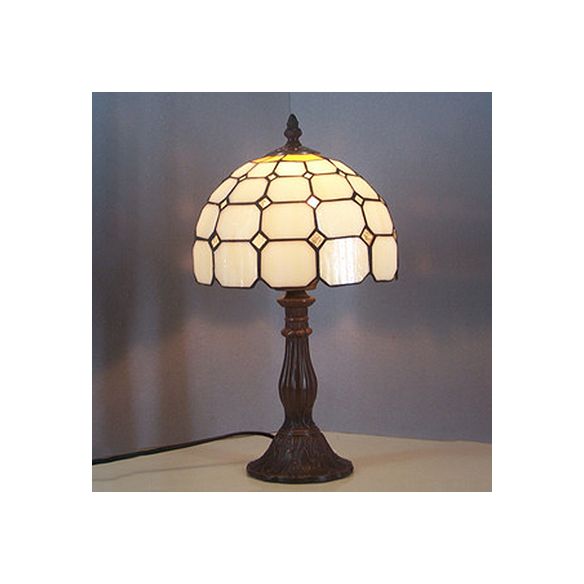 12"/8" Wide Lattice Bowl Office Desk Light with Bead Glass Single Light Tiffany Desk Lamp in White for Hotel