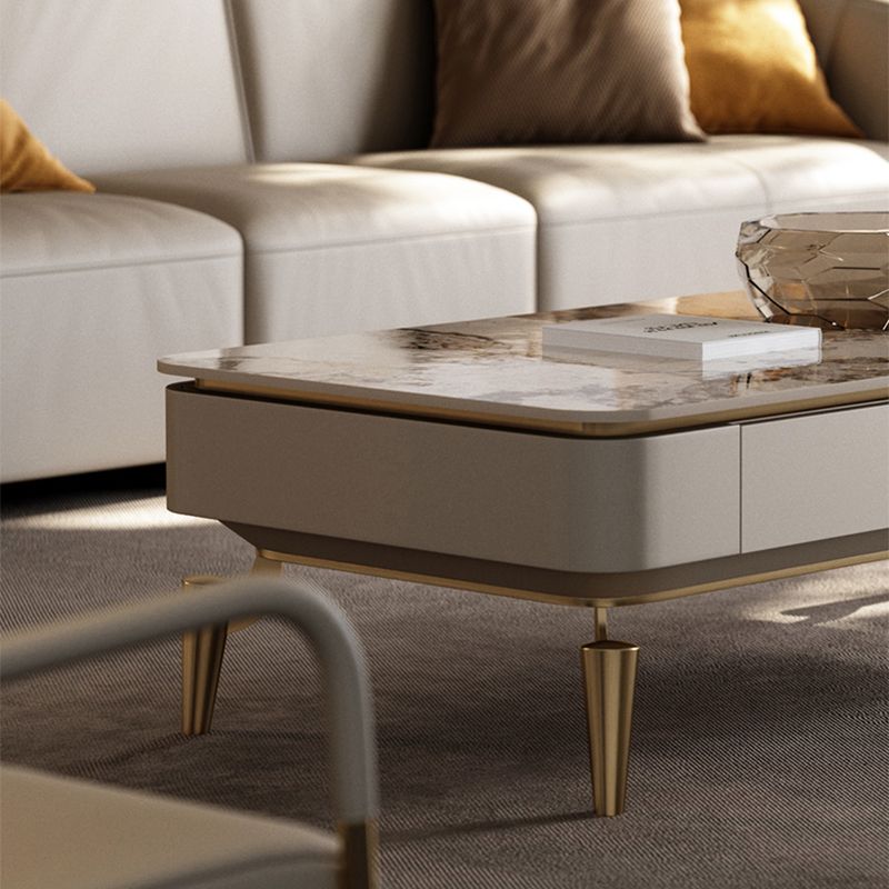4 Legs Cocktail Table Modern Rectangle Single Coffee Table with 4 Drawers