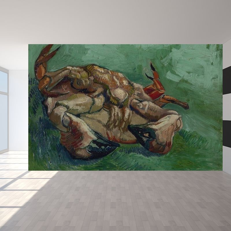 Green Reversed Crab Mural Wallpaper Moisture-Proofing Modern Bathroom Wall Covering