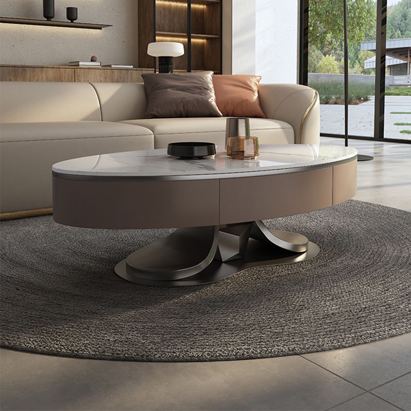 Glam Stone Single Coffee Table Pedestal Coffee Cocktail Table with Storage Drawers