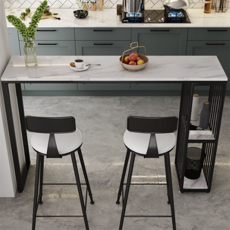 Contemporary Rectangle Bar Table Faux Marble Bar Dining Table with Storage