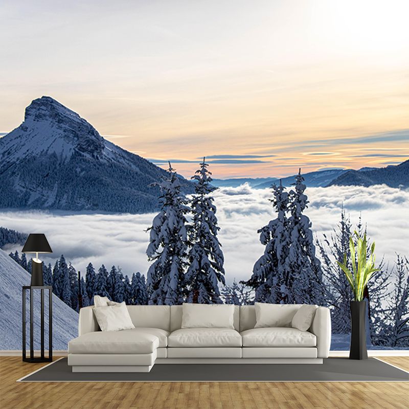 Photography Mountain Mural Moisture Resistant Wall Covering for Living Room