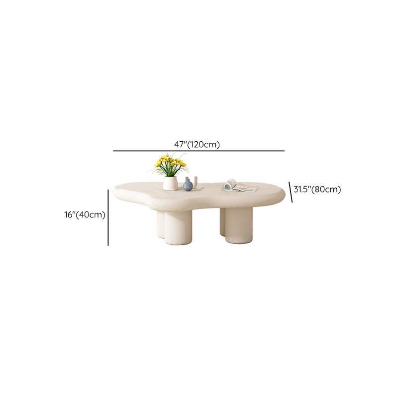 Solid Wood Cream Coffee Table Cloud-Shaped 4 Legs Cocktail Table