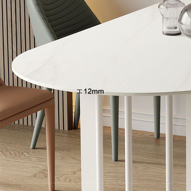 Living Room Simple Stone Table White Oval Table with Metal Pedestal