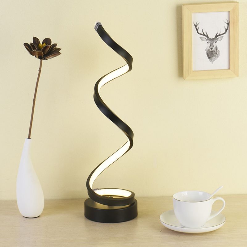 Lámpara de mesa de metal de la cinta espiral simplicidad de tarea LED negro/blanco/dorado con pedestal círculo en luz cálida/blanca