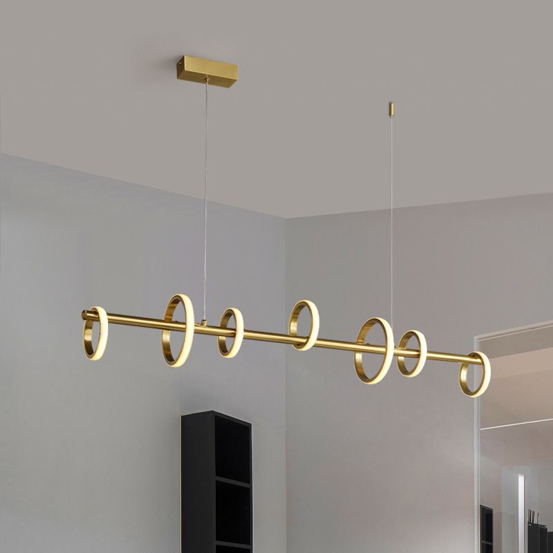 Mid-Century Gold Linear Island Pendant Lighting Multiple Round LED Metal Island Ceiling Light for Dining Table