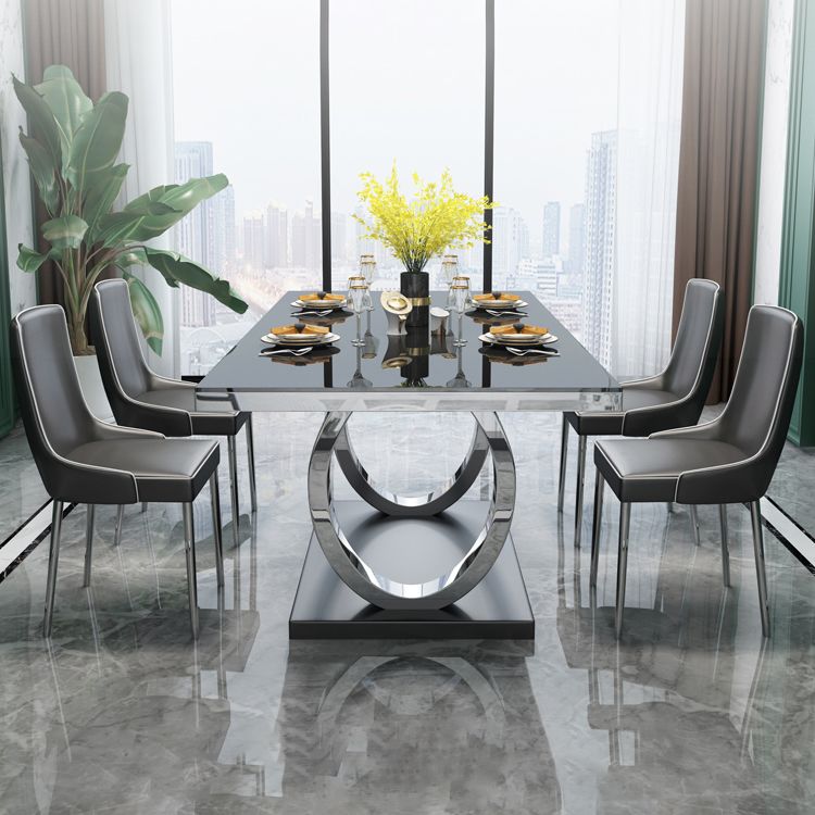 Rectangle Luxury Style Dining Table Fixed Table with Trestle Base
