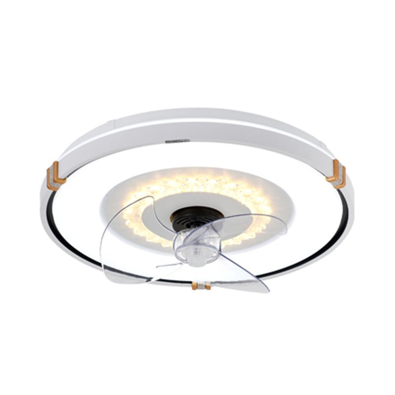 Round Bedroom Flush Mount Fan Lamp Metallic Nordic Style LED Semi Flush Light