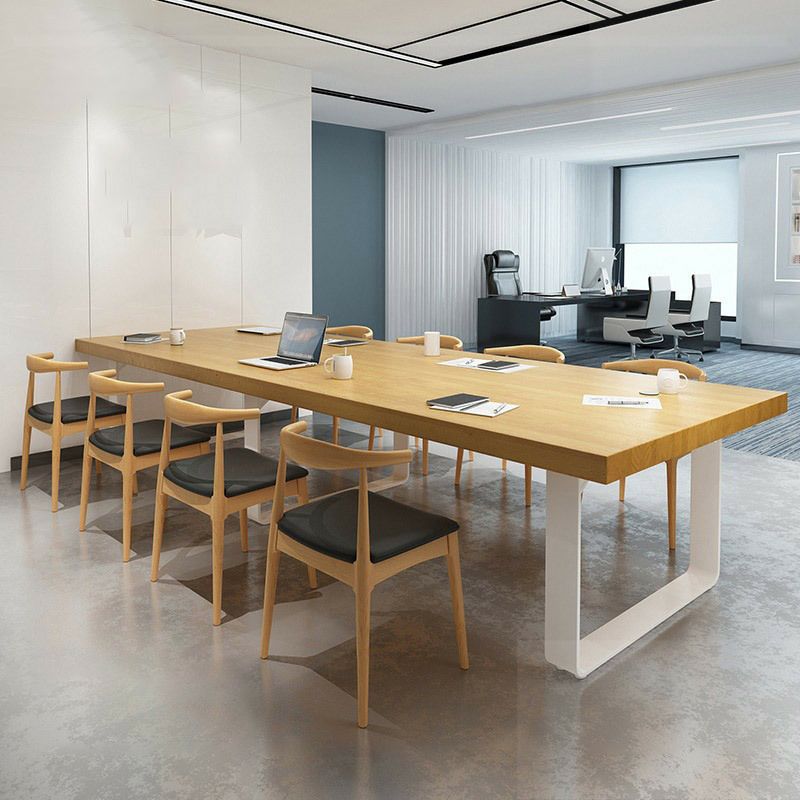 Mesa de comedor de rectángulo industrial de metal pino mesa de madera maciza con base de trineo