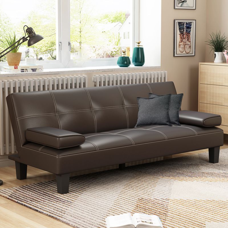 Modern Biscuit Back Faux Leather Sofa with Foldable and Wear-resisting