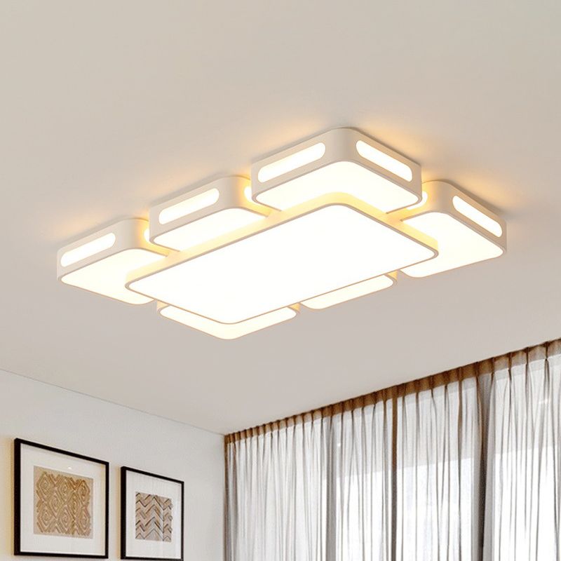 Square/Rectangular LED Ceiling Mount Lamp Modern Iron Block White Flush Light in White/3 Color Light