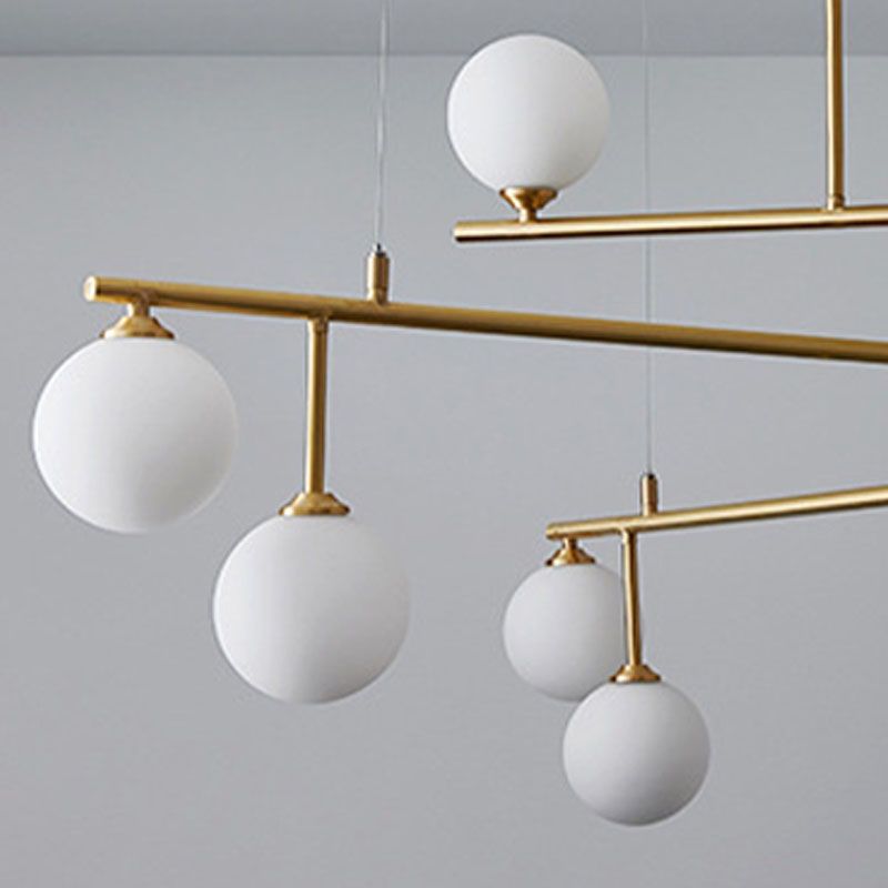 Stile moderno Opal Glass Orb Orbomone a sospensione in oro chiaro soggiorno lampadario