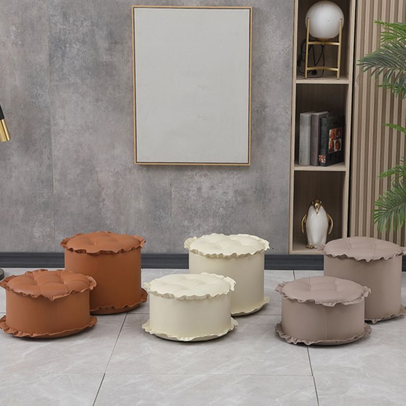 Modern Brown Water Resistant Pouf Lace Round Pouf for Living Room