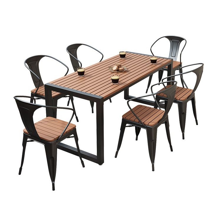 Industrial Brown Wood Dining Table Rectangle Shape Standard Dining Table for Kitchen