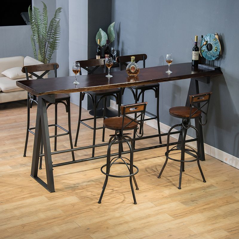 Rectangle Pine Wood Top Bar Table Modern Bar Table with Trestle Base in Black
