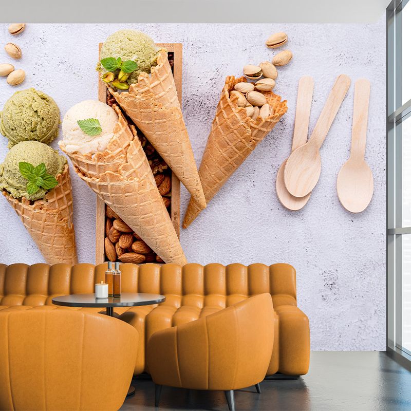 Multi-Color Ice Cream Mural Environment Friendly Contemporary Dessert Shop Wall Covering