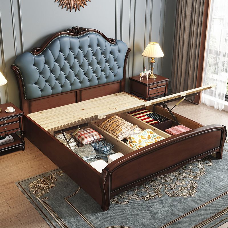 84.65 inch Wide Contemporary Panel Bed Espresso Standard Bed with Headboard