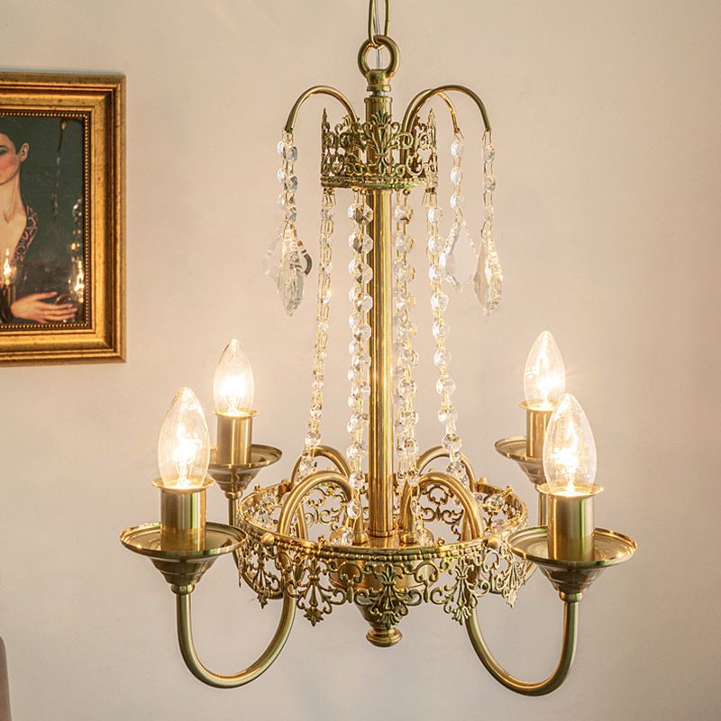 Lustre suspendu en métal post-moderne 5 lustre de plafond de bougie en or clair pour chambre à coucher