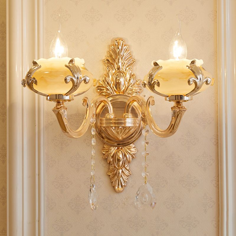Verweerde zink gearceerde wandlicht vintage imitatie jade gang muur gemonteerde lamp met kristal accent