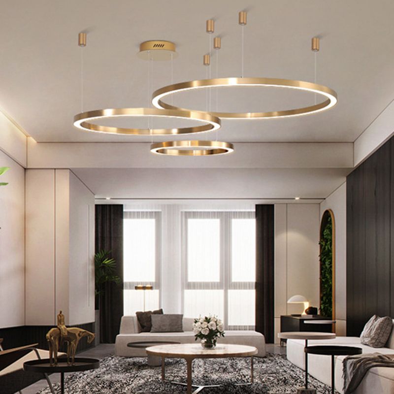 Aluminum Loop Shaped Chandelier Contemporary Gold LED Hanging Pendant Light