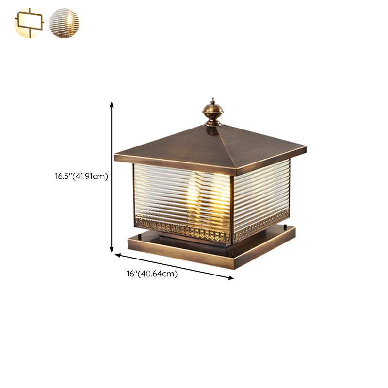 Square Shape Metal Pillar Lamp Modern Style Waterproof Outdoor Light in Bronze