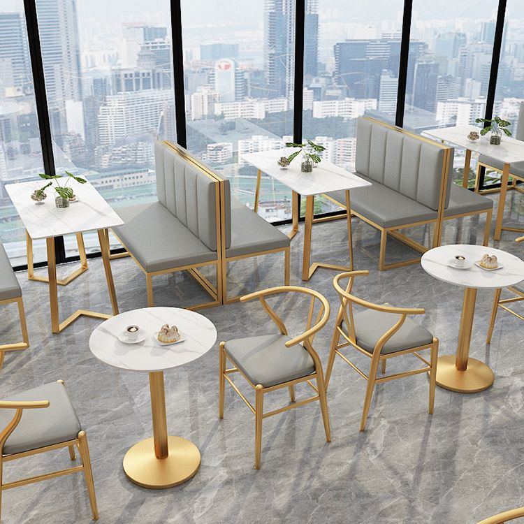 Traditional Luxury Dining Table White Sintered Stone Table with Gold Metal Base