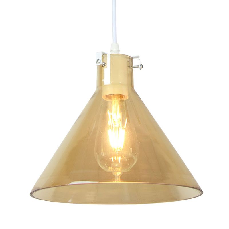 Cone Dining Room Hanging Light Amber Glass 1 Head Modernist Ceiling Suspension Lamp