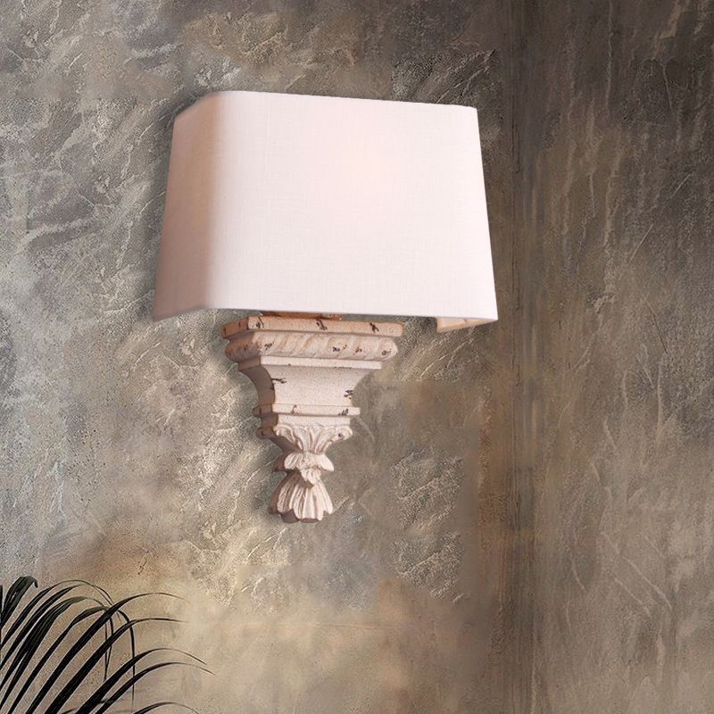 1 Light Bedroom Wall Mount Light Simple White Sconce Light Fixture with Tapered Fabric Shade