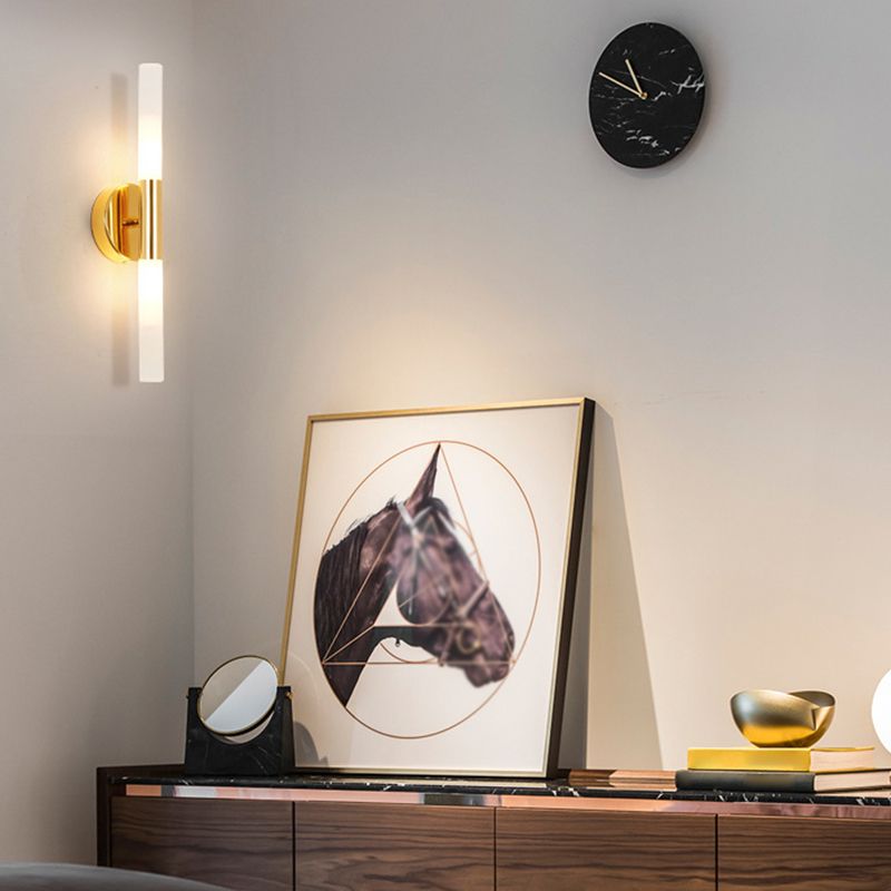 Cylinder Shape Vanity Lamp Modern Style Glass 2 Lights Bath Light in Black/Gold