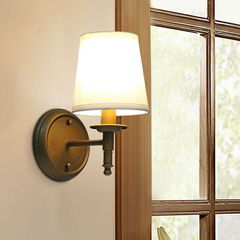 Minimalist Cone Shade Wall Lighting Fabric 1 Head Bedside Wall Mounted Reading Lamp