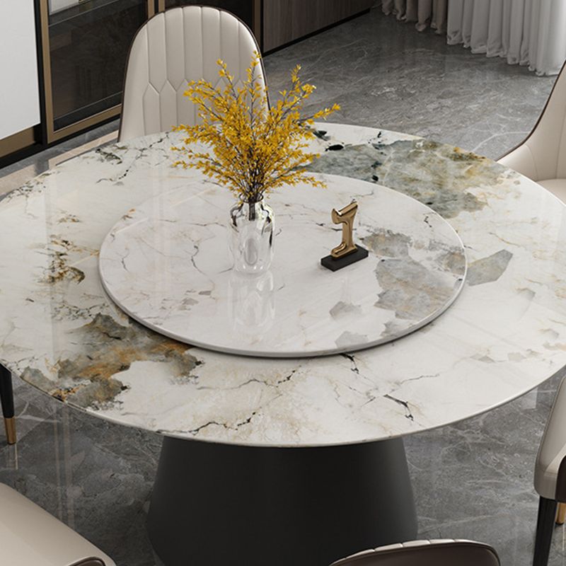 White Round Stone Dining Table Modern Convertible Furniture with Pedestal Base for Home