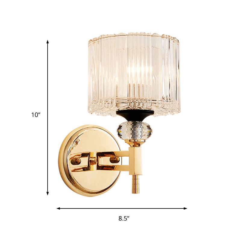Eigentijds 1 licht wandlamp met een kristalschaduw gouden cilinder sconce licht