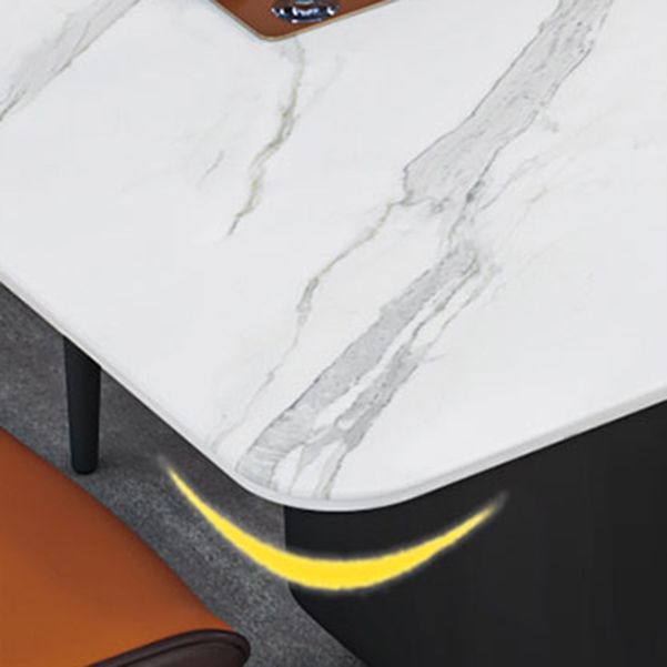 Modern Iron Dinette Set 1/2/5/7 Pieces Rectangle White Sintered Stone Top Dining Table Set
