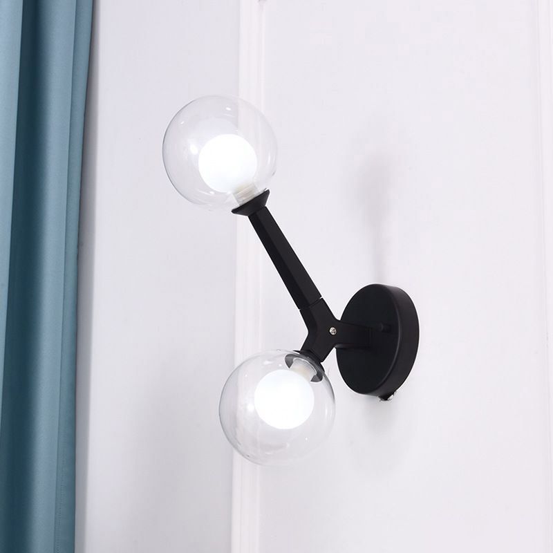 Double Globe Wall Lamp with Glass Shade Simple 2 Lights Sconce Light Fixture in Gold/Black Finish for Corridor