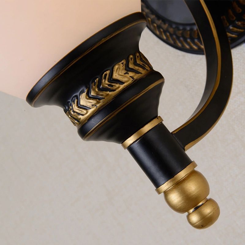 Black Bell Shaped Wall Lamp Rustic White Frost Glass Living Room Wall Light Fixture