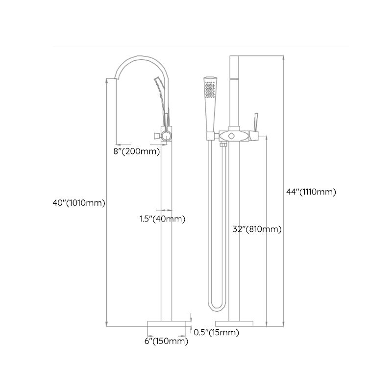 Traditional Floor Mounted Metal Freestanding Tub Filler Swivel Tub Filler Trim