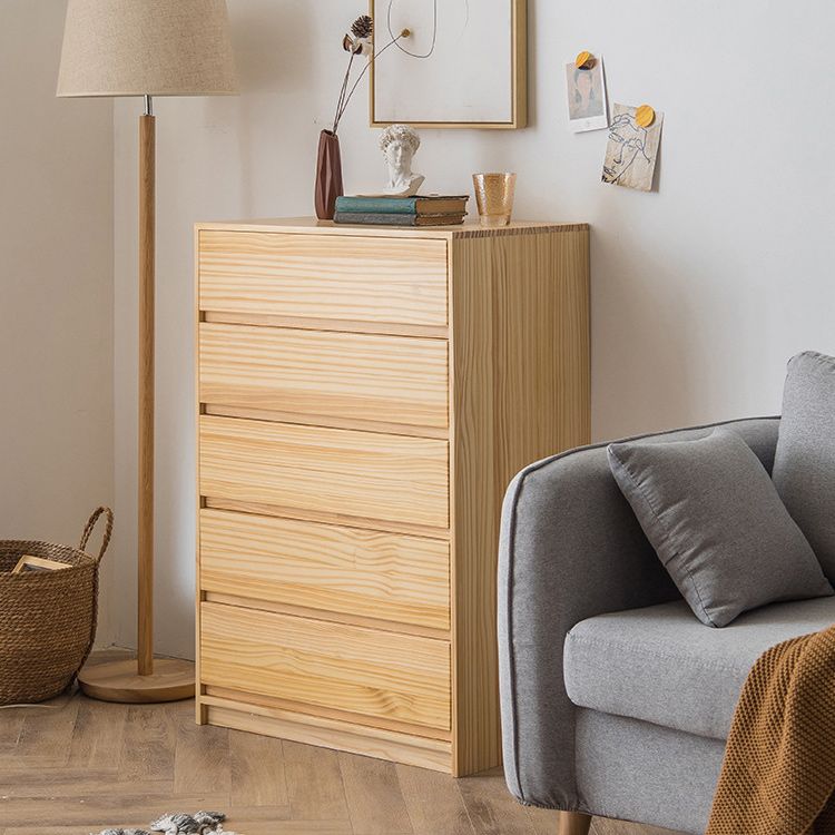 Mid-Century Modern Chest with 5 Drawers in Pine Wood Accent Chest