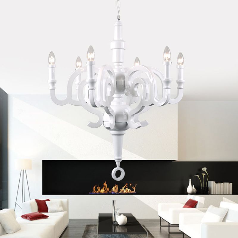 White Candelabra Chandelier Light Antique Metal 6 Bulbs Living Room Pendant Light Fixture
