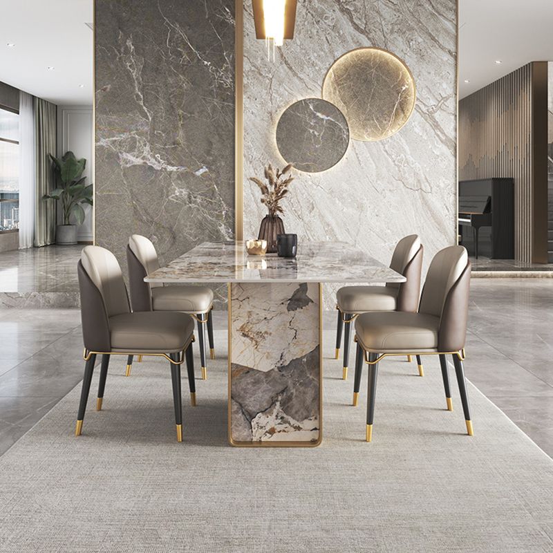 Moderne stenen eetkamer set rechthoek Dubbele voetstuk Base Dinner Set
