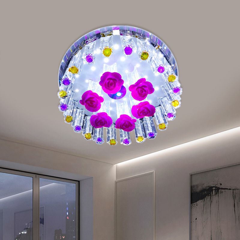 Simple Blossom Flush Mount Spotlight LED Prism Crystal Close to Ceiling Lamp with Round Design