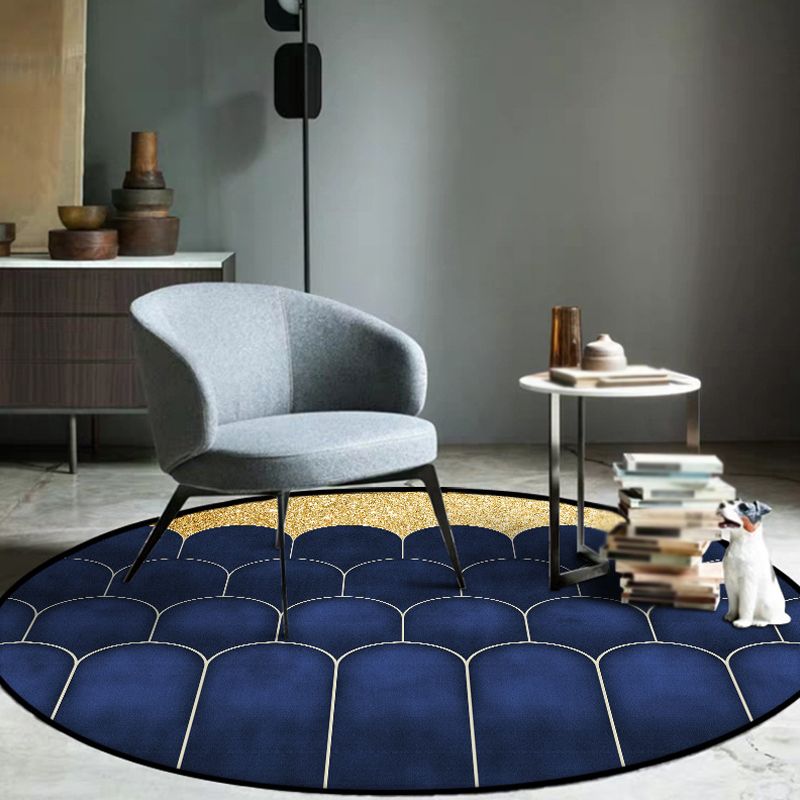 Blue and Gold Contemporary Area Rug Polypropylene Geometric Pattern Rug Pet Friendly Washable Non-Slip Area Rug for Home