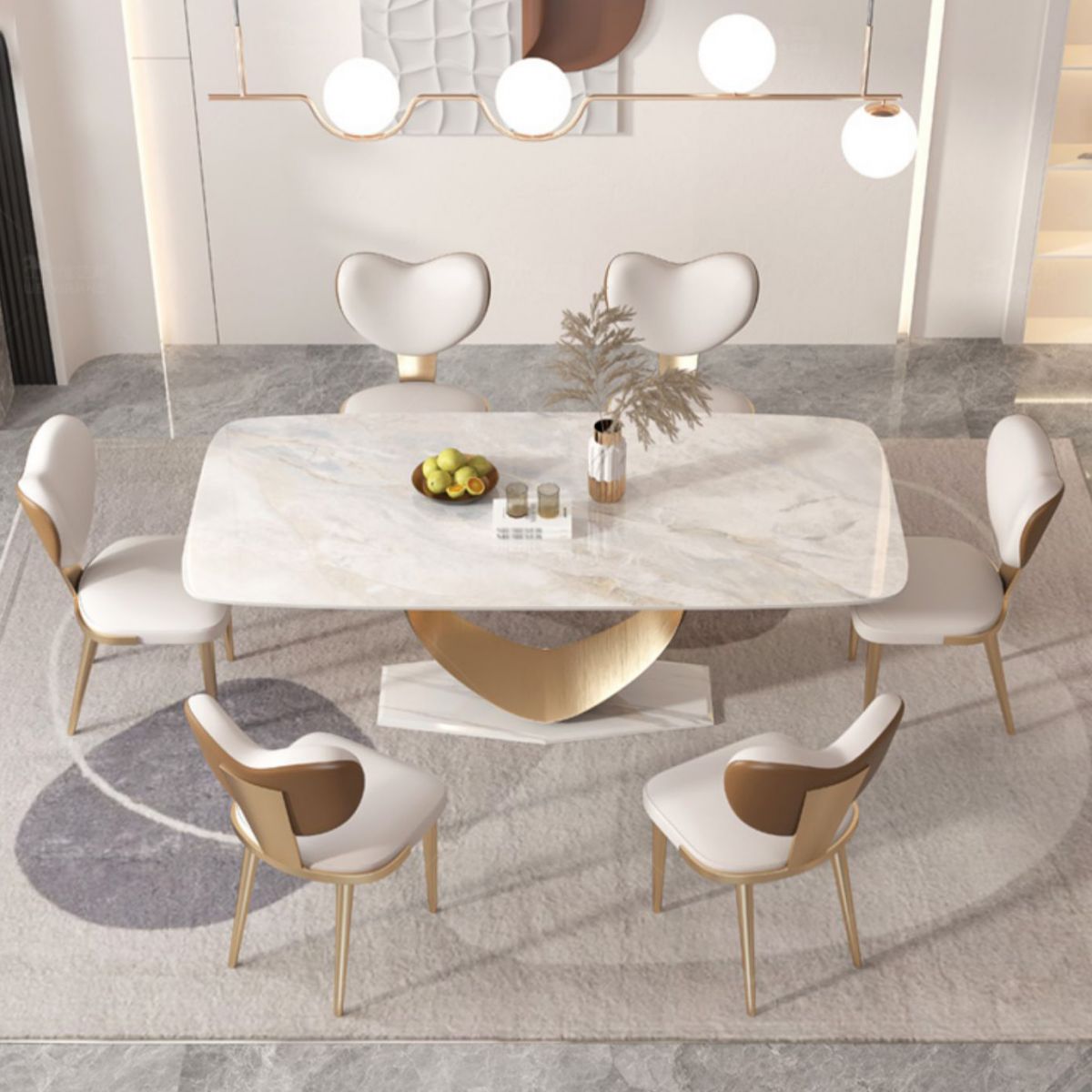 1/4/5/7/9 Pieces Dining Chairs Set  Sintered Stone Dining Table Set Rectangle Table