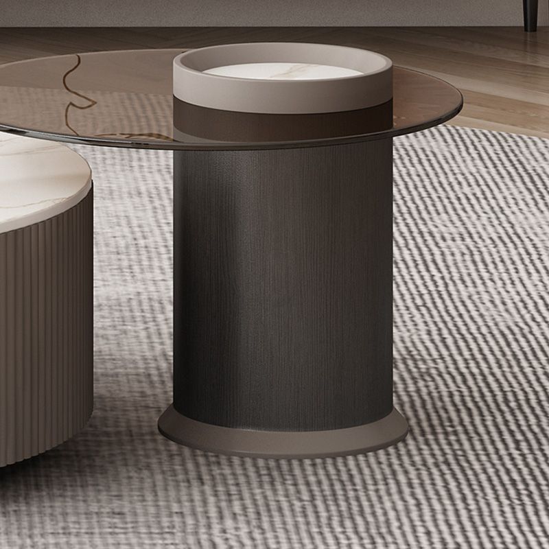 Round Slate Top Coffee Table Glam Drum Coffee Cocktail Table with Drawer