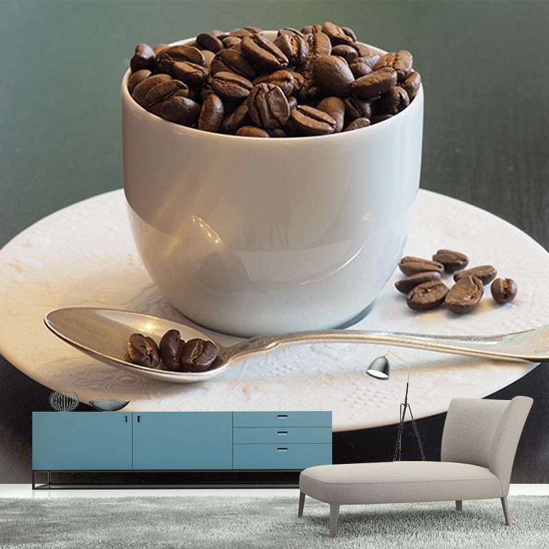 Customized Fragrant Coffee Beans Mural Wall Decor Photography Wallpaper for Coffee Shop