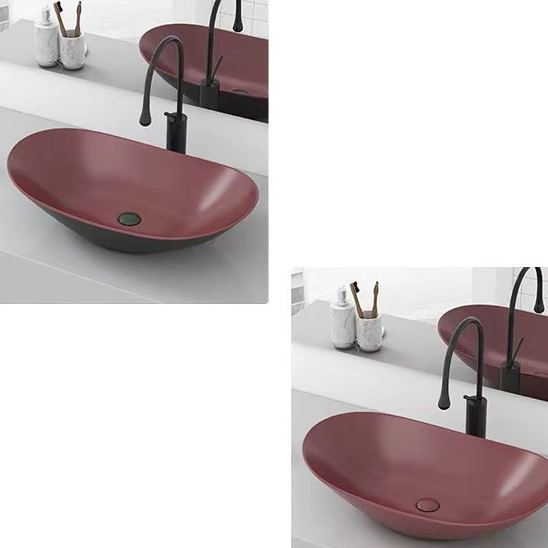 Modern Vessel Bathroom Sink Oval-shape Porcelain Vessel Lavatory Sink