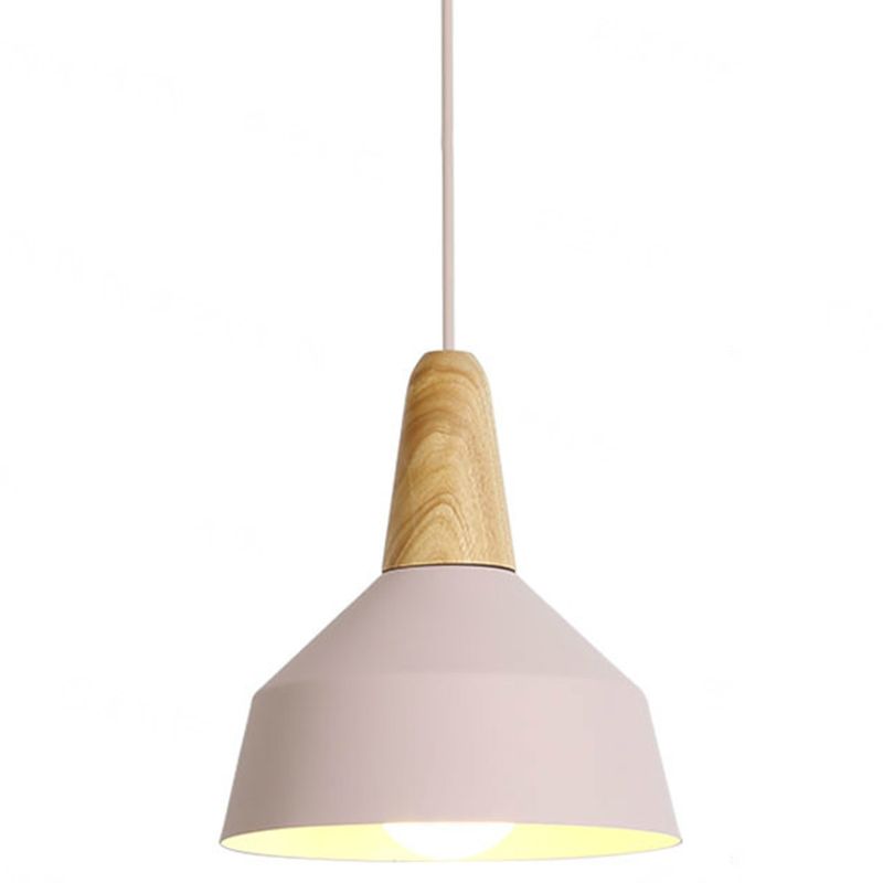 Metal 1 Light  Hanging Light Nordic Style Restaurant Ceiling Pendant Lamp with Wooden Top